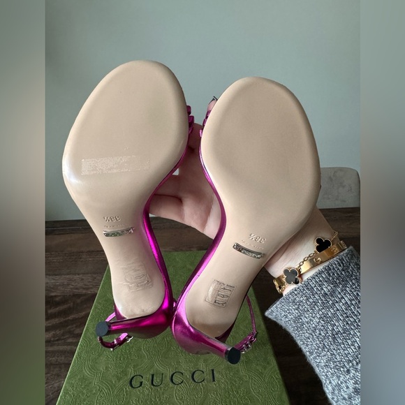 Gucci Metallic Pink Ankle Strap Sandals - Picture 6 of 8